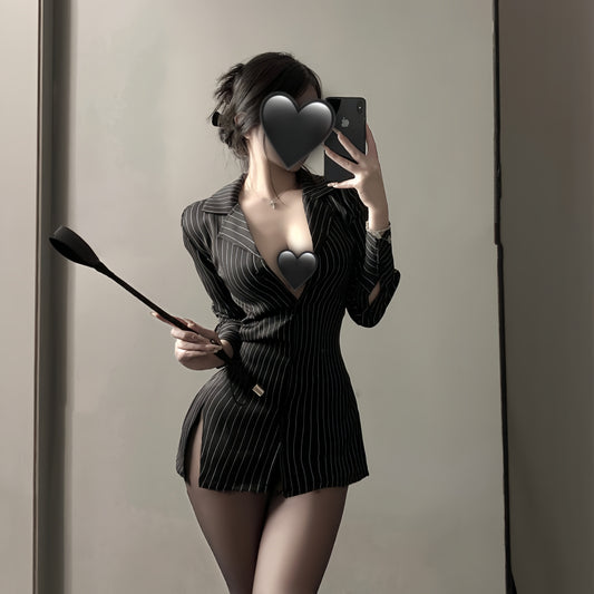 SERYN Waist-Snatching Deep-V Pinstripe Shirt